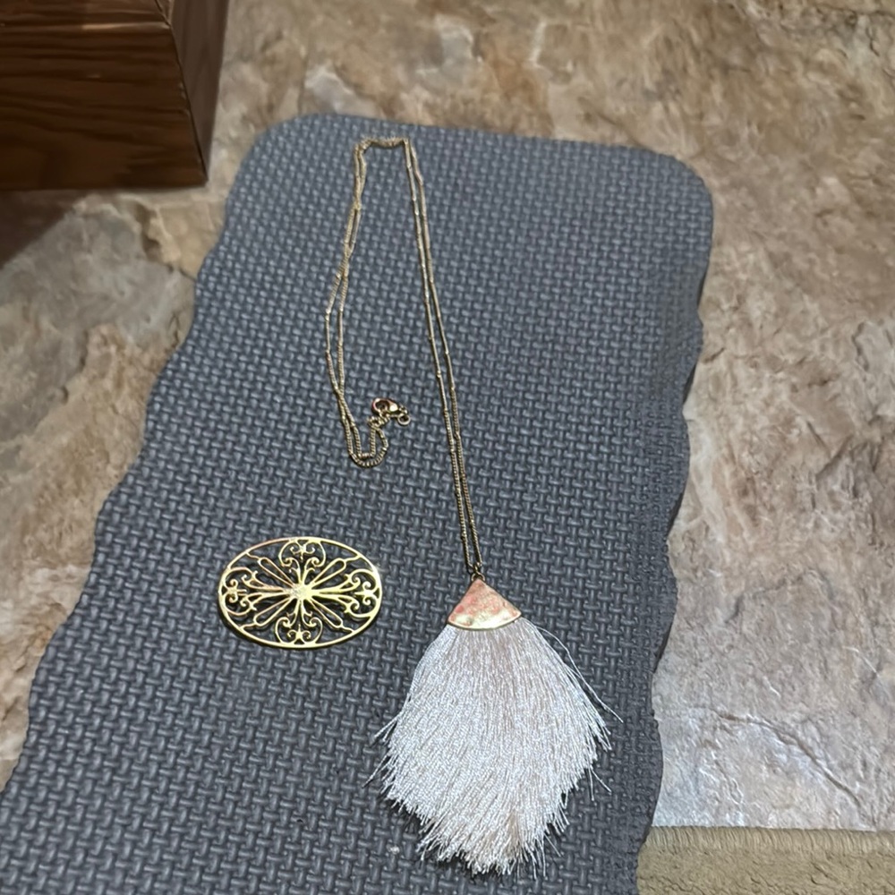 Gold and Cream Tassel Necklace